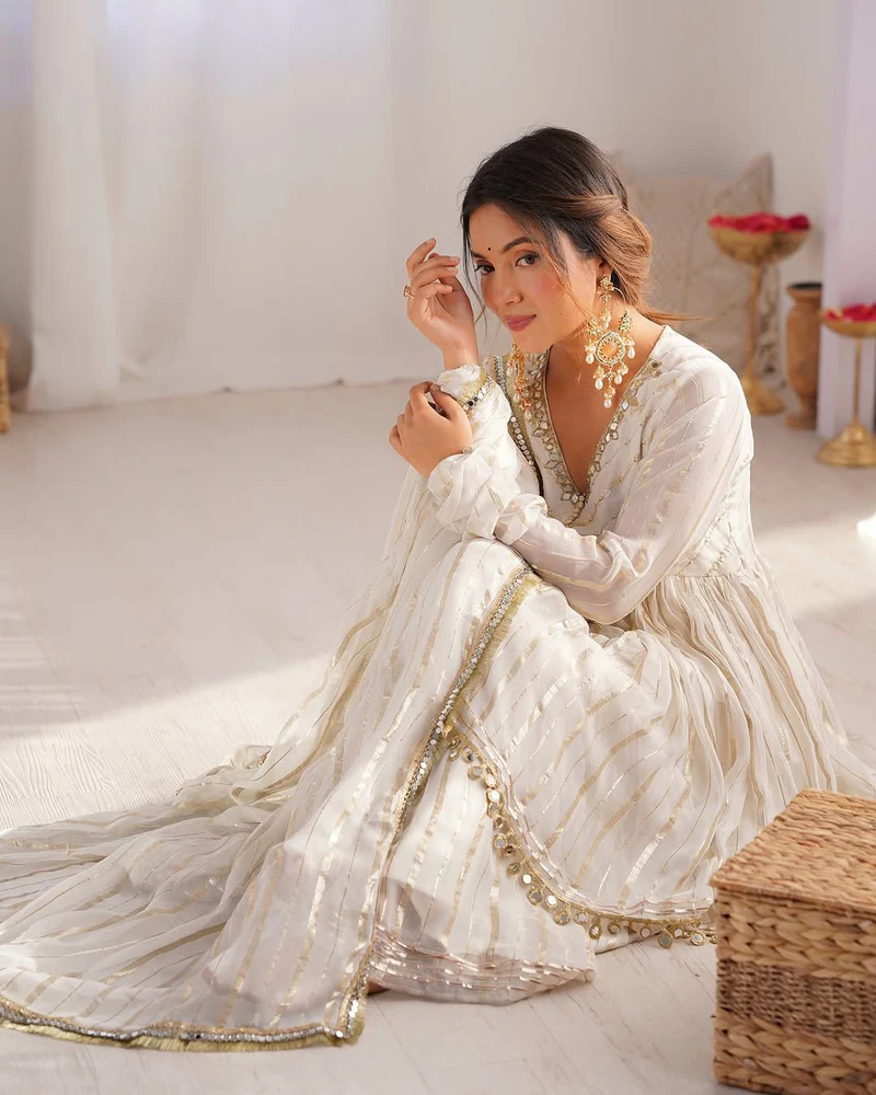 Off White Mul Chanderi Sharara Suit Set