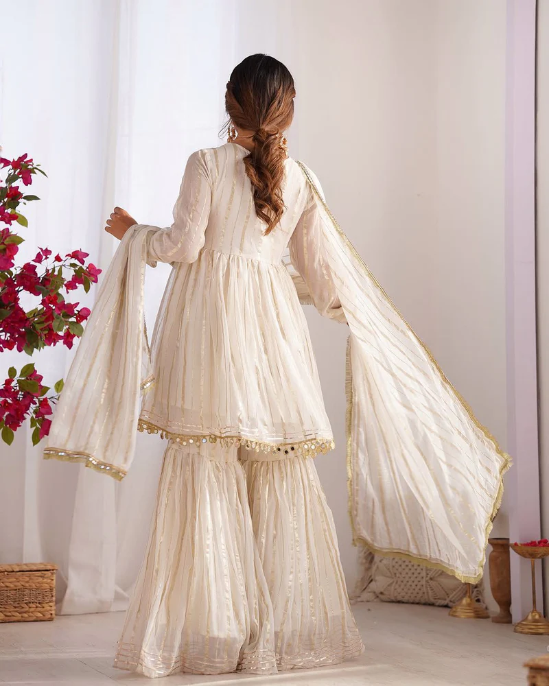 Off White Mul Chanderi Sharara Suit Set