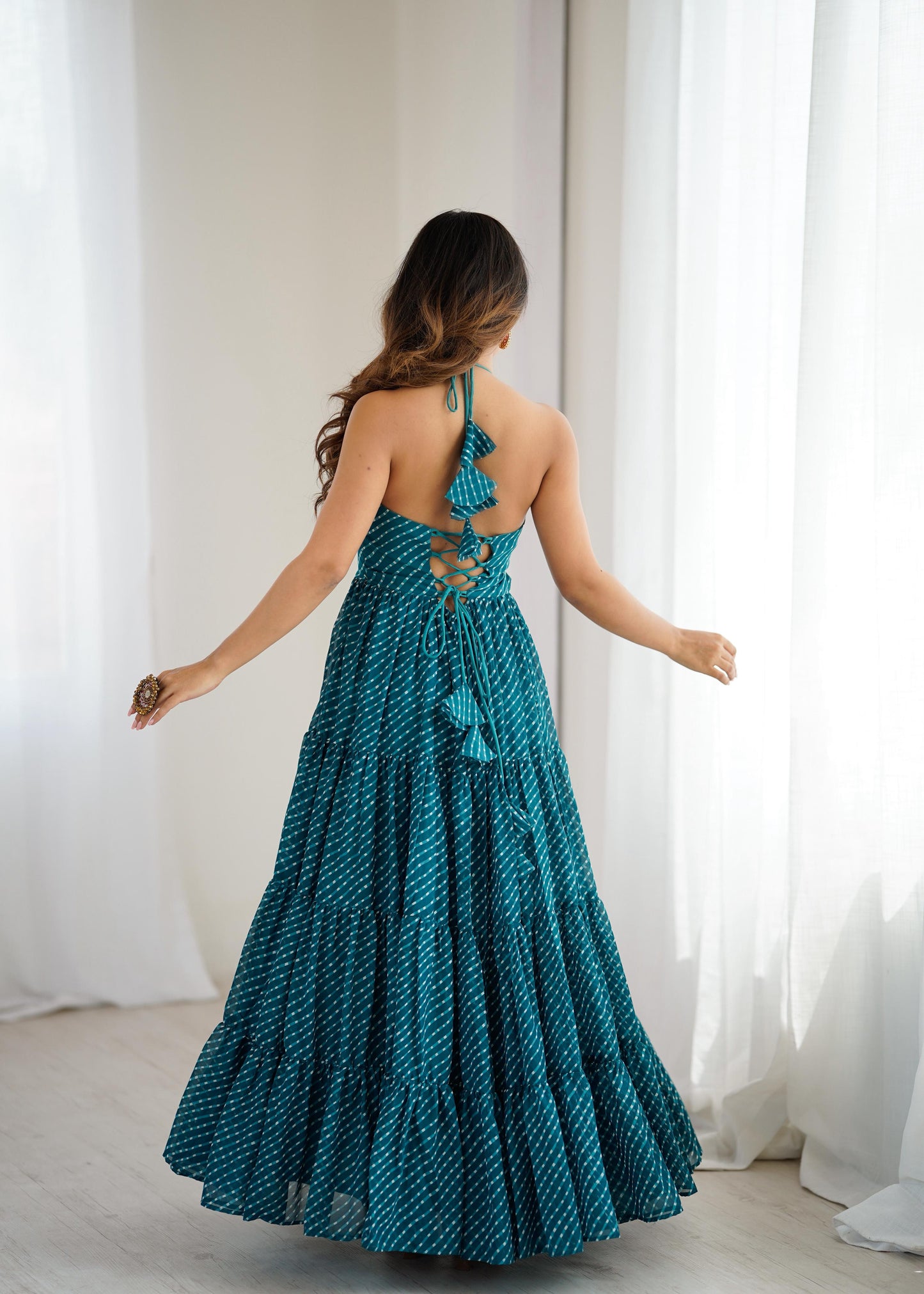 Peacock Blue Bandhnai Gown