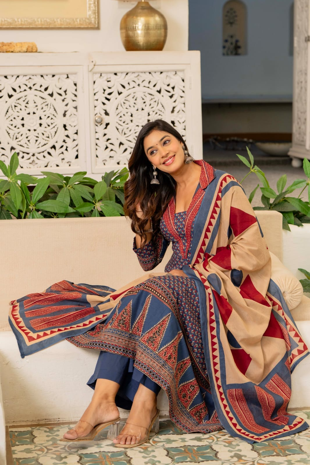 Multicolour Cotton Printed Anarkali Suit