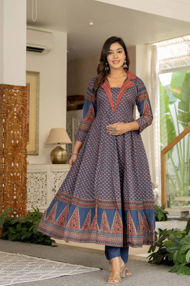 Multicolour Cotton Printed Anarkali Suit