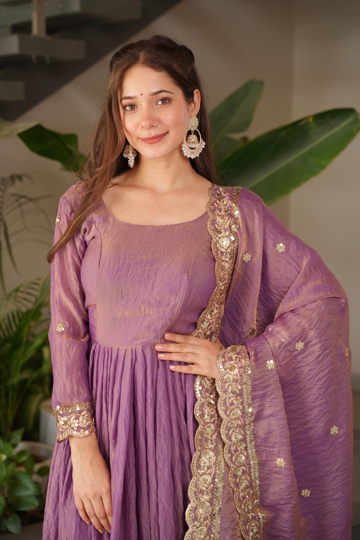 Purple Silk Embroiderd Embroidered Gown
