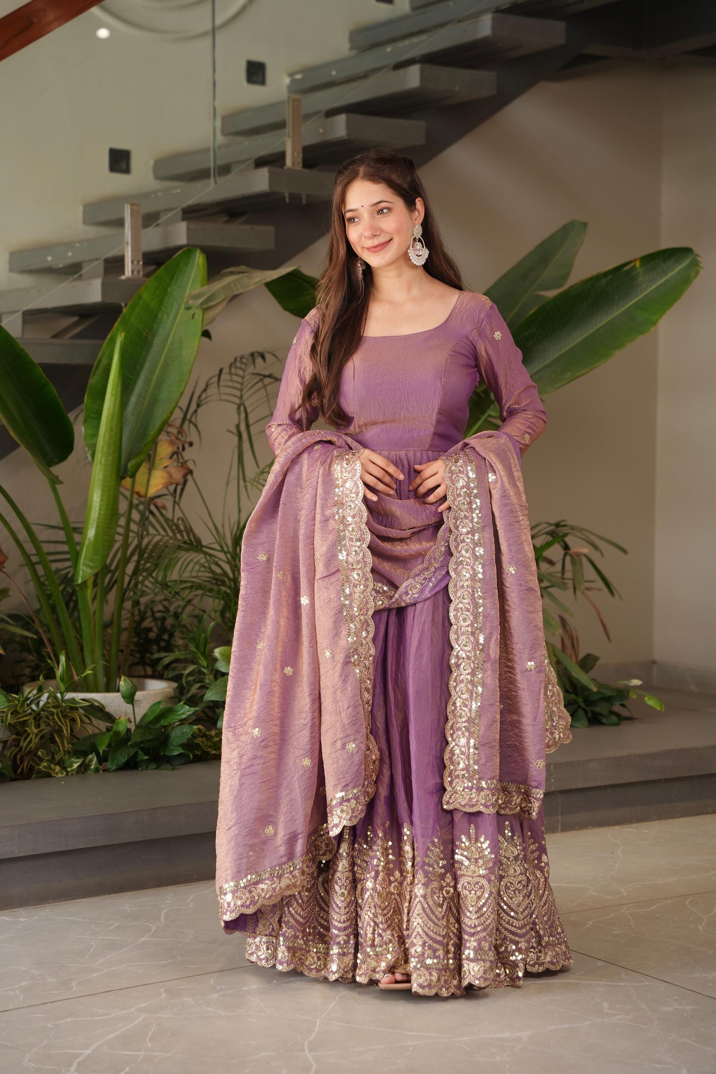 Purple Silk Embroiderd Embroidered Gown