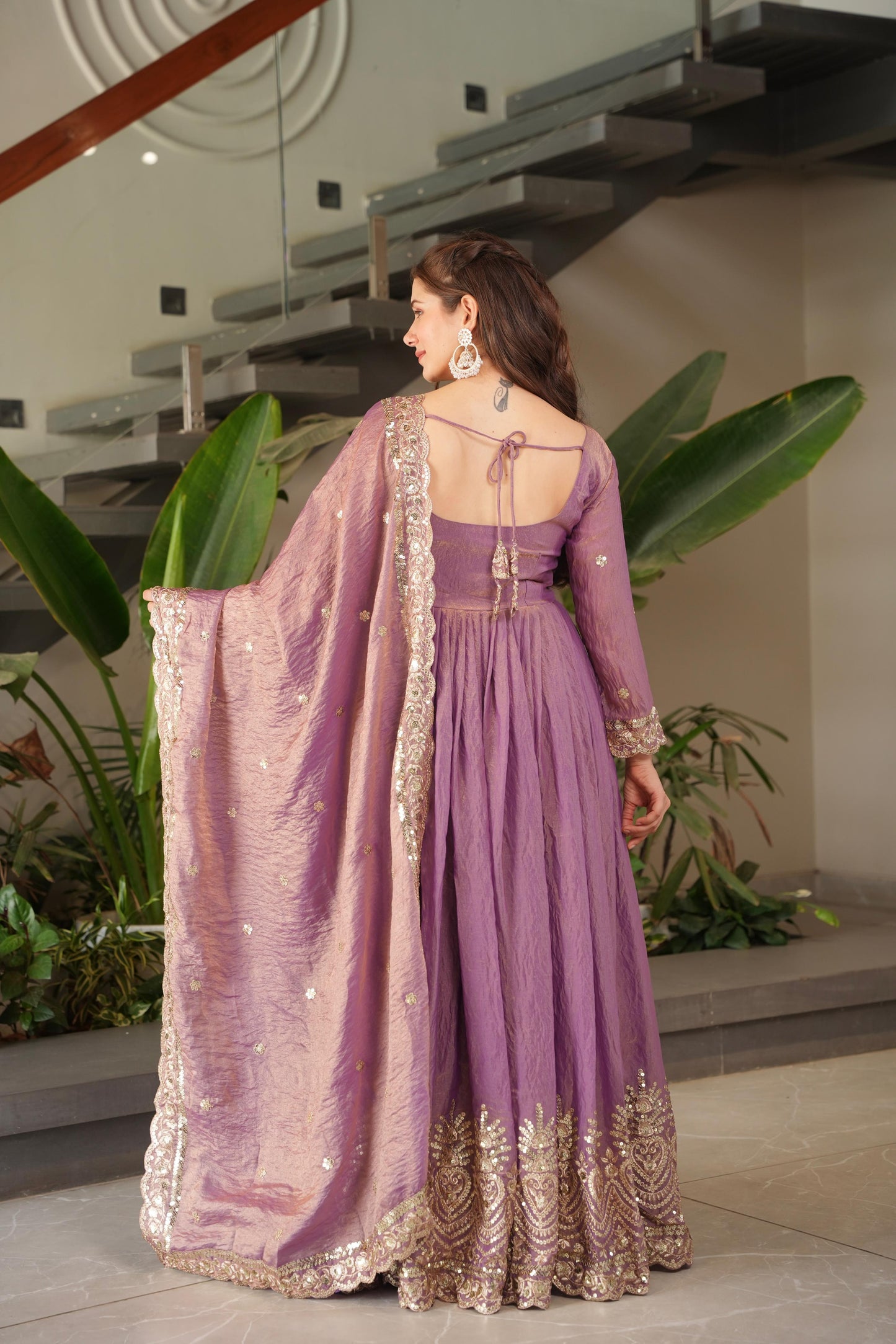 Purple Silk Embroiderd Embroidered Gown