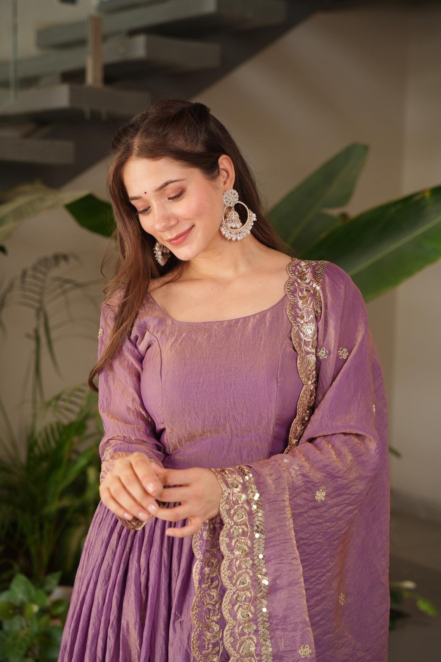 Purple Silk Embroiderd Embroidered Gown