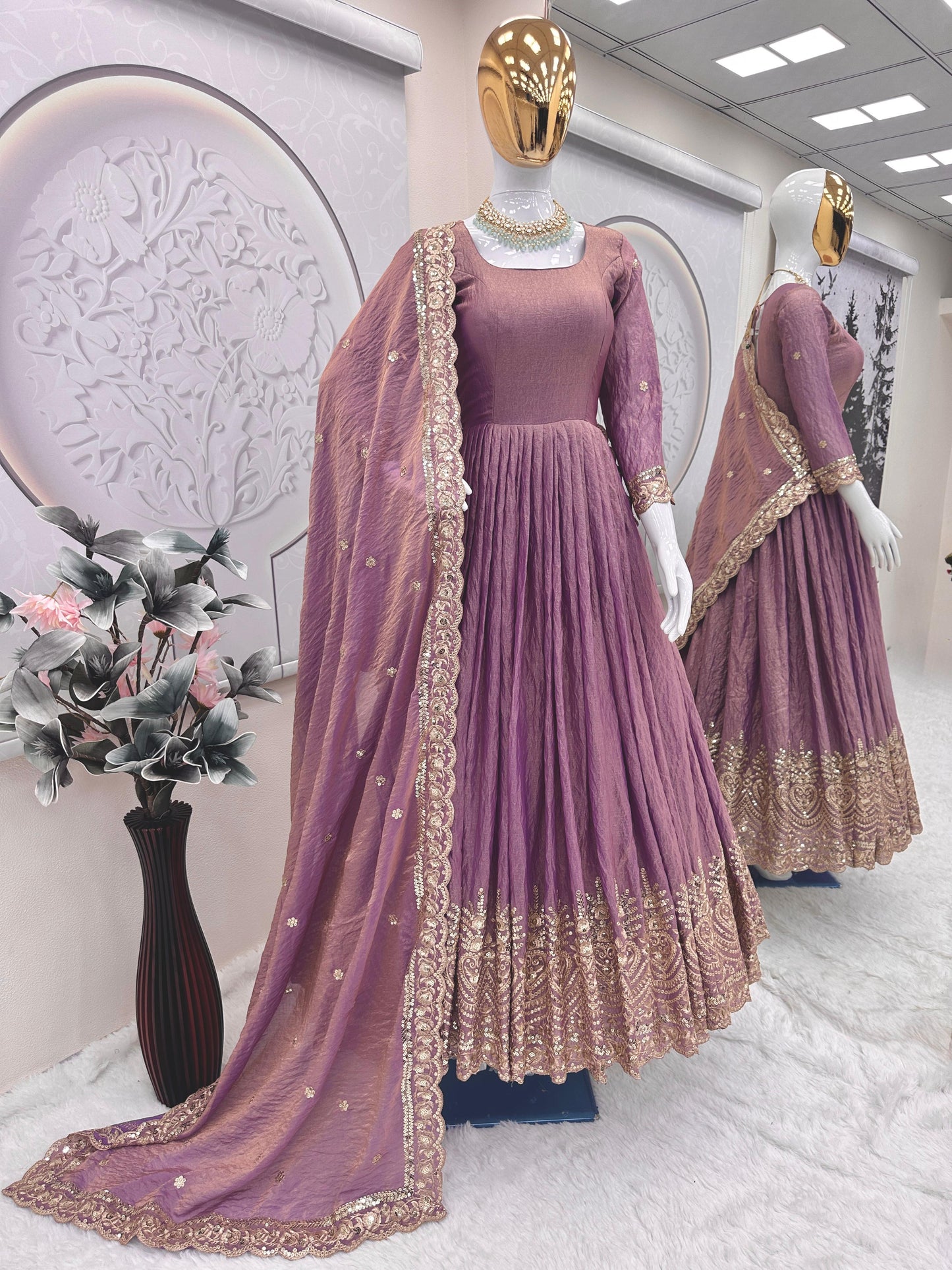 Purple Silk Embroiderd Embroidered Gown