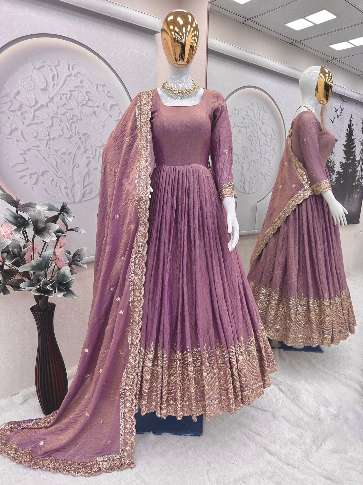 Purple Silk Embroiderd Embroidered Gown
