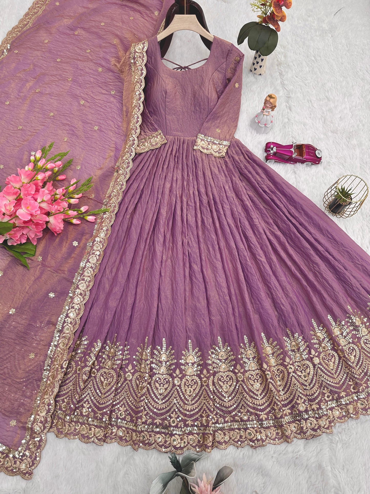 Purple Silk Embroiderd Embroidered Gown