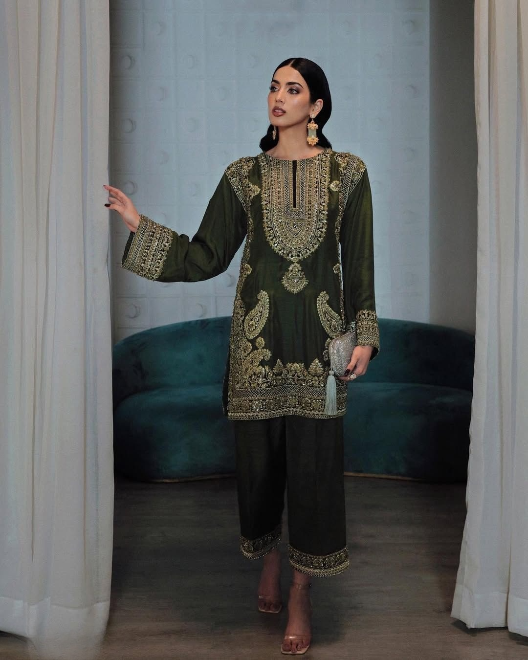 Henna Chinnon Embroidered Sequence Work Sharara Suit
