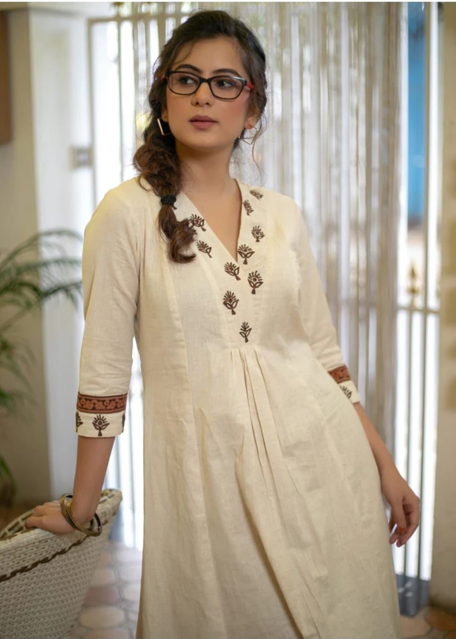 Cotton Flex Off-White Embroidered Kurta & Pant