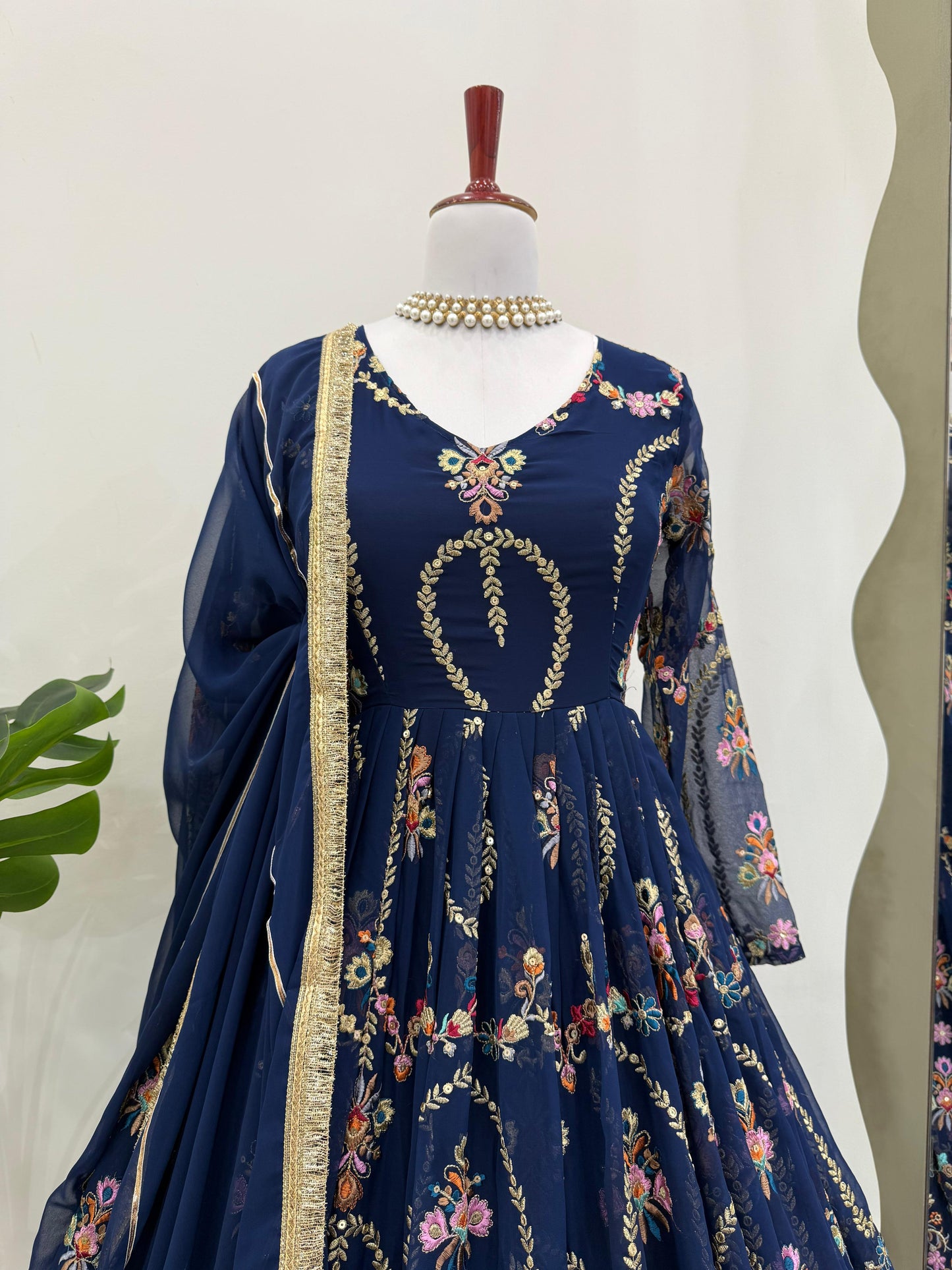 Blue Georgette Thread Sequence Work Festive Gown