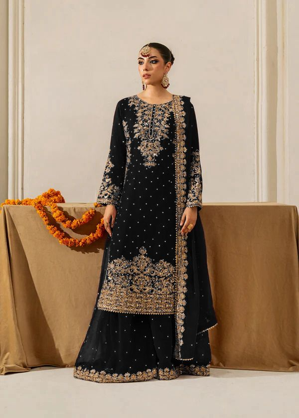 Black Georgette Festive Sharara Suit Set