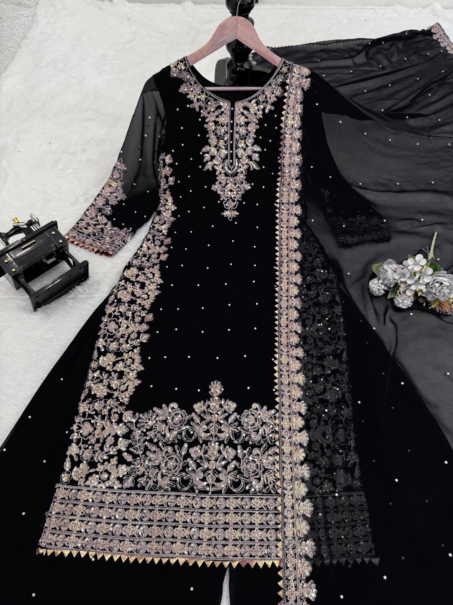 Black Georgette Festive Sharara Suit Set