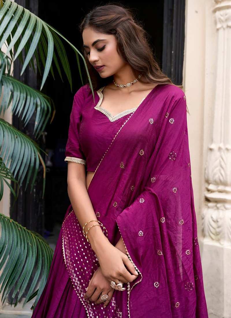 Wine Chanderi Weaving Festival Wear Readymade Lehenga Choli