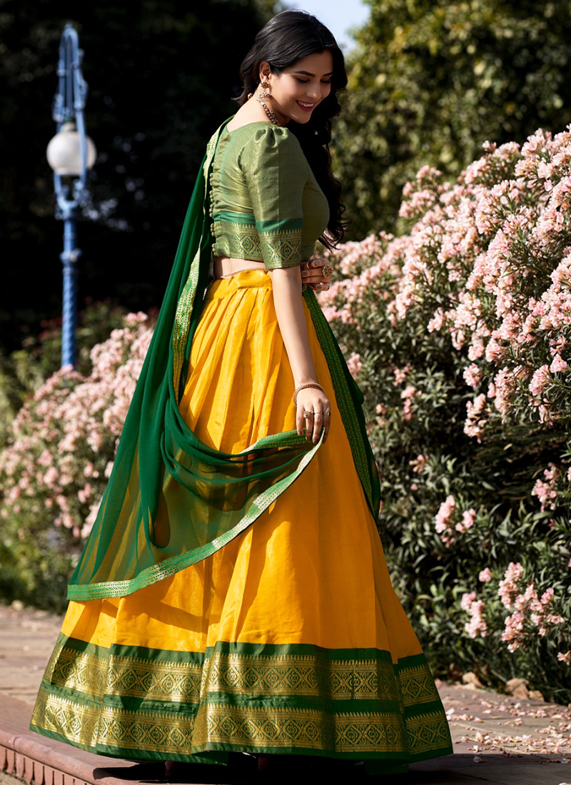 Yellow Kanchipuram Weaving Traditional Wear Lehenga Choli