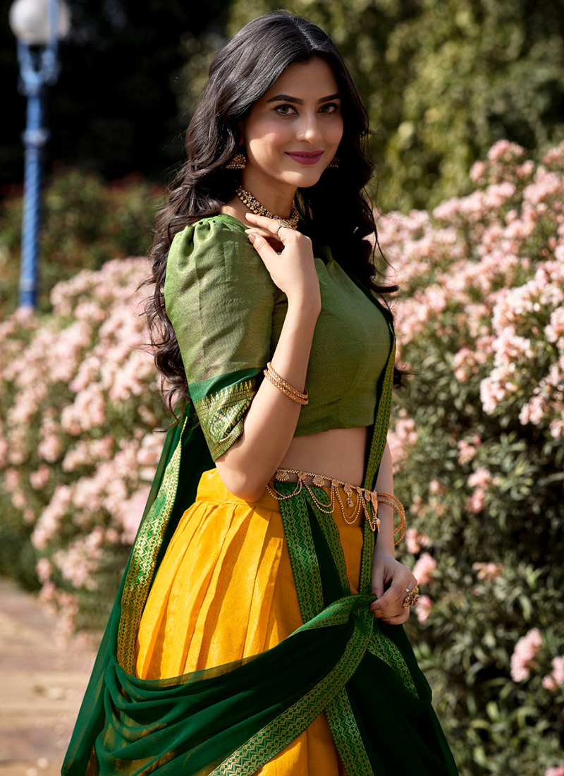 Yellow Kanchipuram Weaving Traditional Wear Lehenga Choli