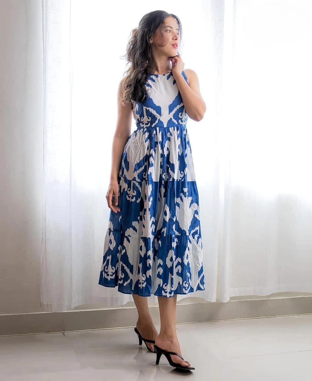 Only 2 Left - Cotton Printed Lotus Flower Middi Dress