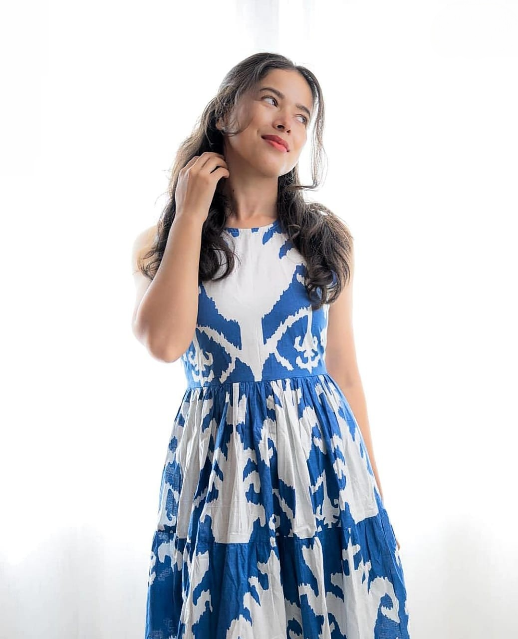 Only 2 Left - Cotton Printed Lotus Flower Middi Dress