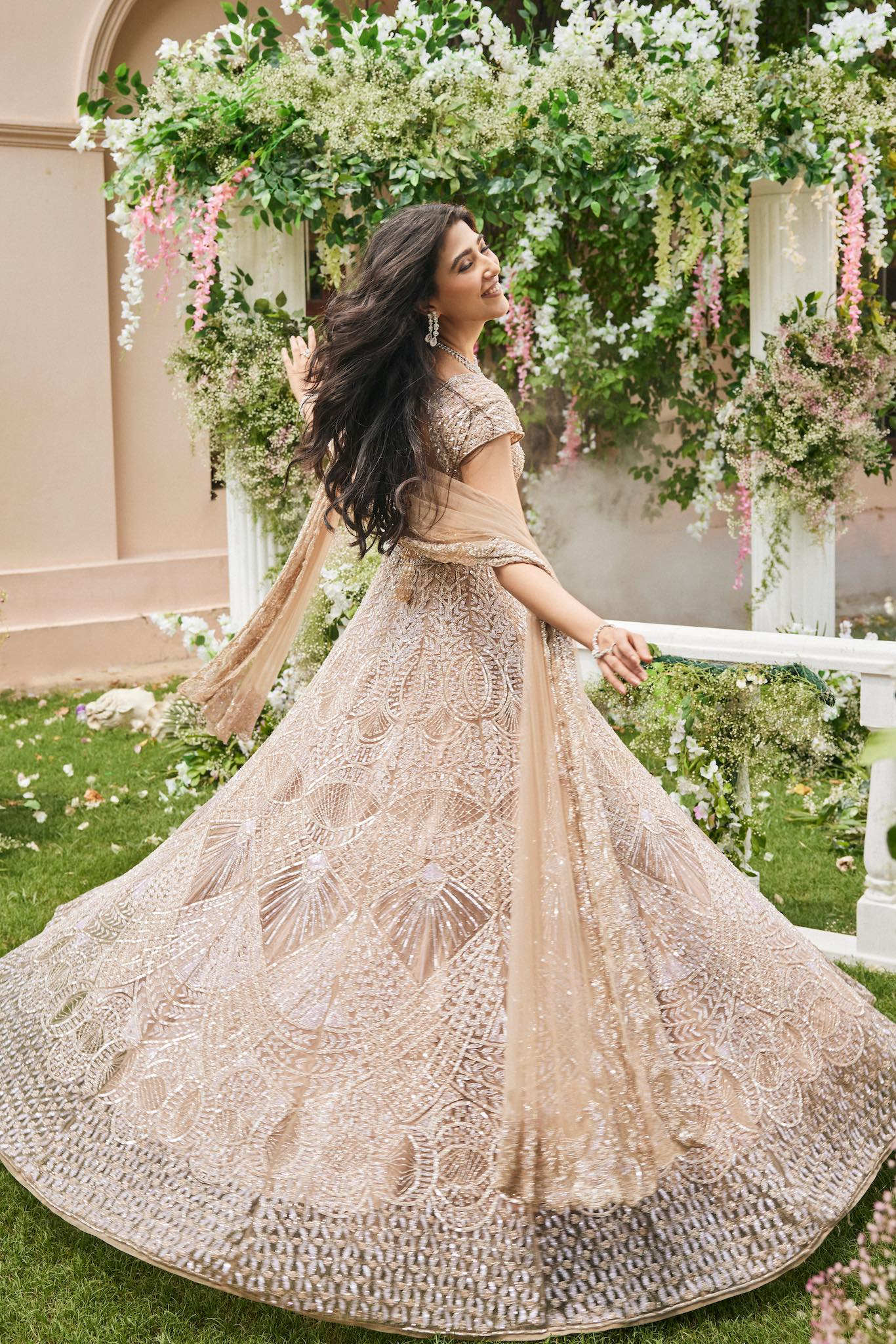 Lavender Hand-embroidered On Tissue Fabric With Crystals, Cutdana, Sequin, Thread, Beads Detailing Lehenga