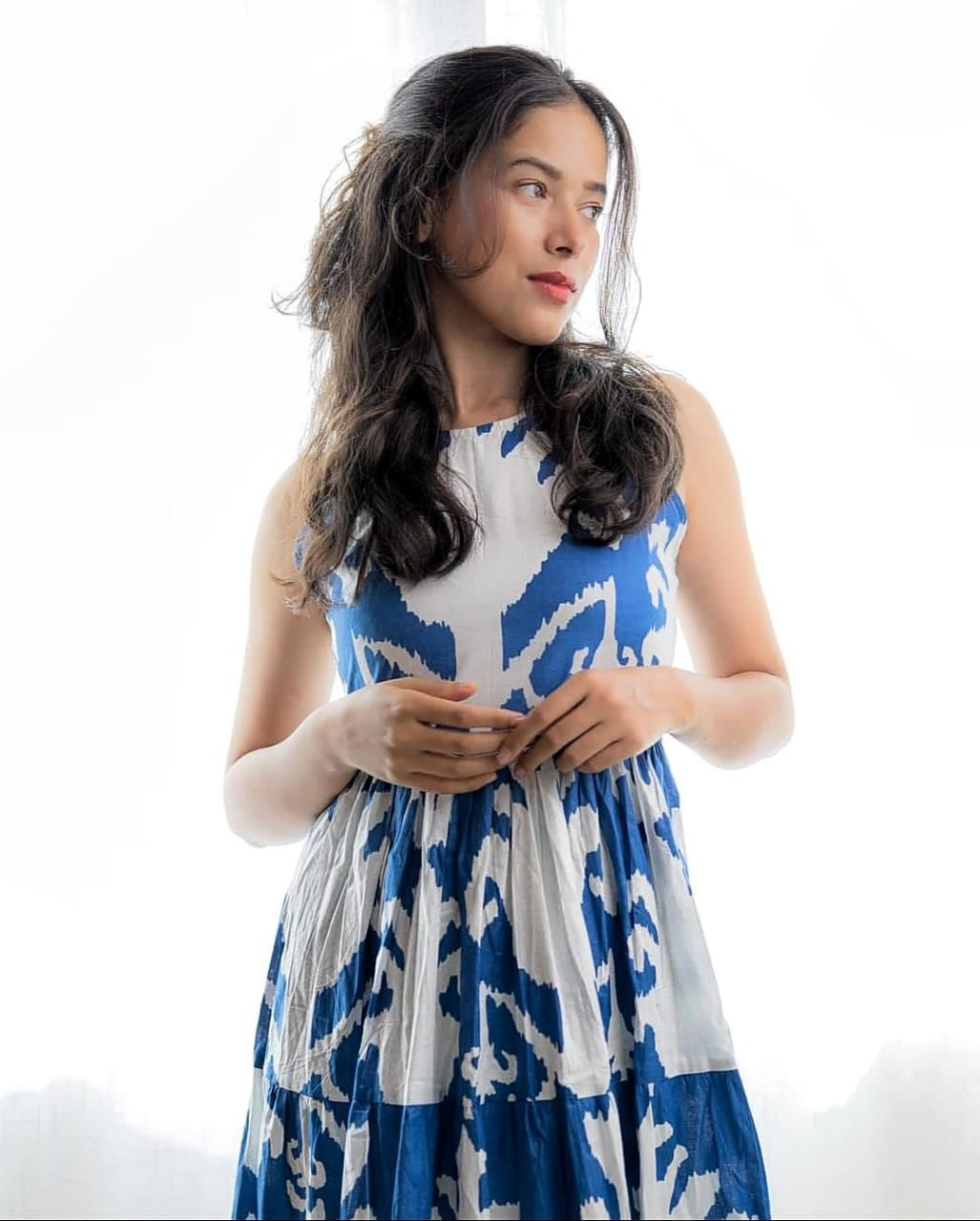 Only 2 Left - Cotton Printed Lotus Flower Middi Dress