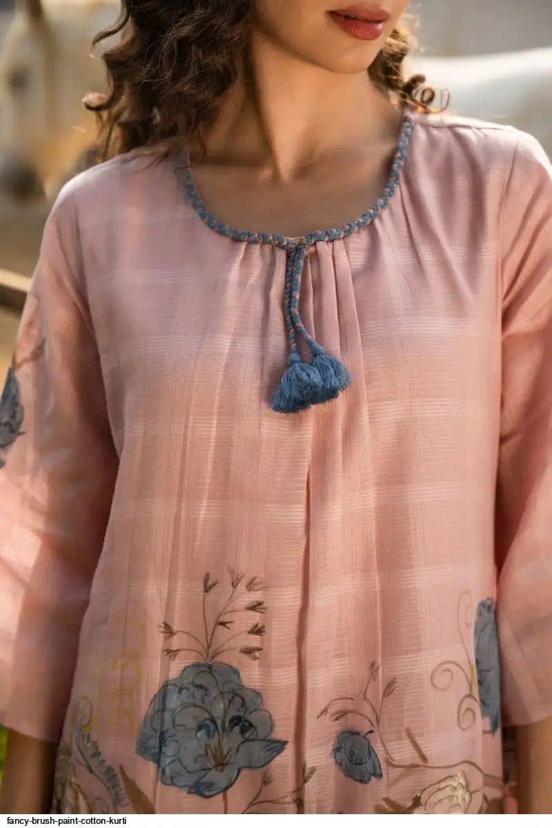 Cotton Brush Paint Straight Kurti Pant Set