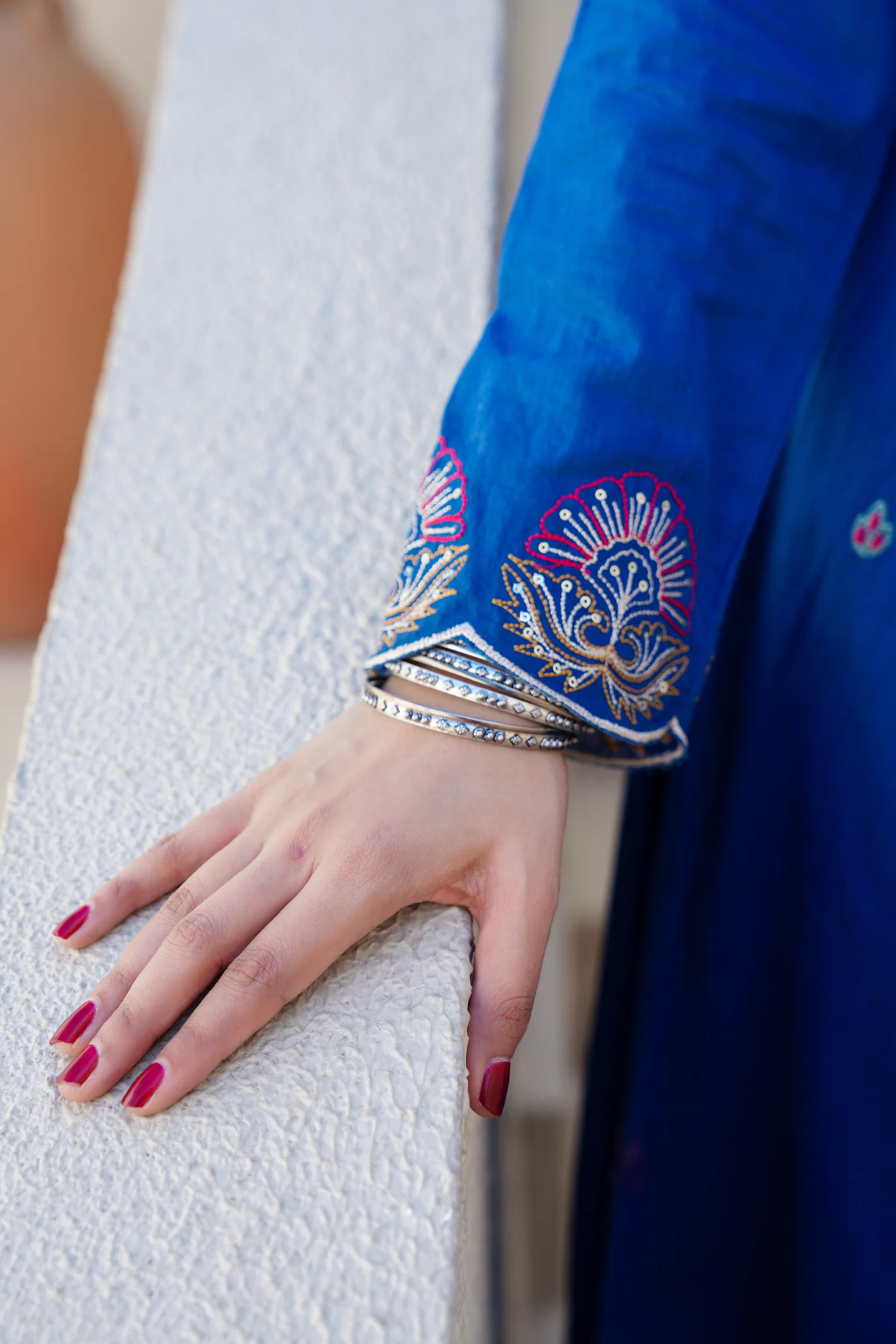 Azure Blue Cotton Embroidered Kurta Suit