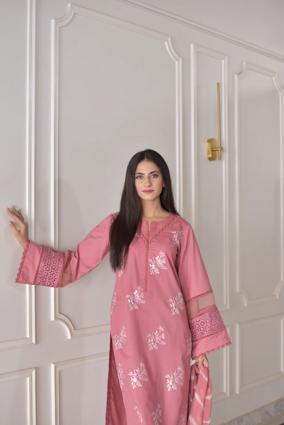 Pink Pastel Roman Silk Embroidered Kurta Pant & Dupatta