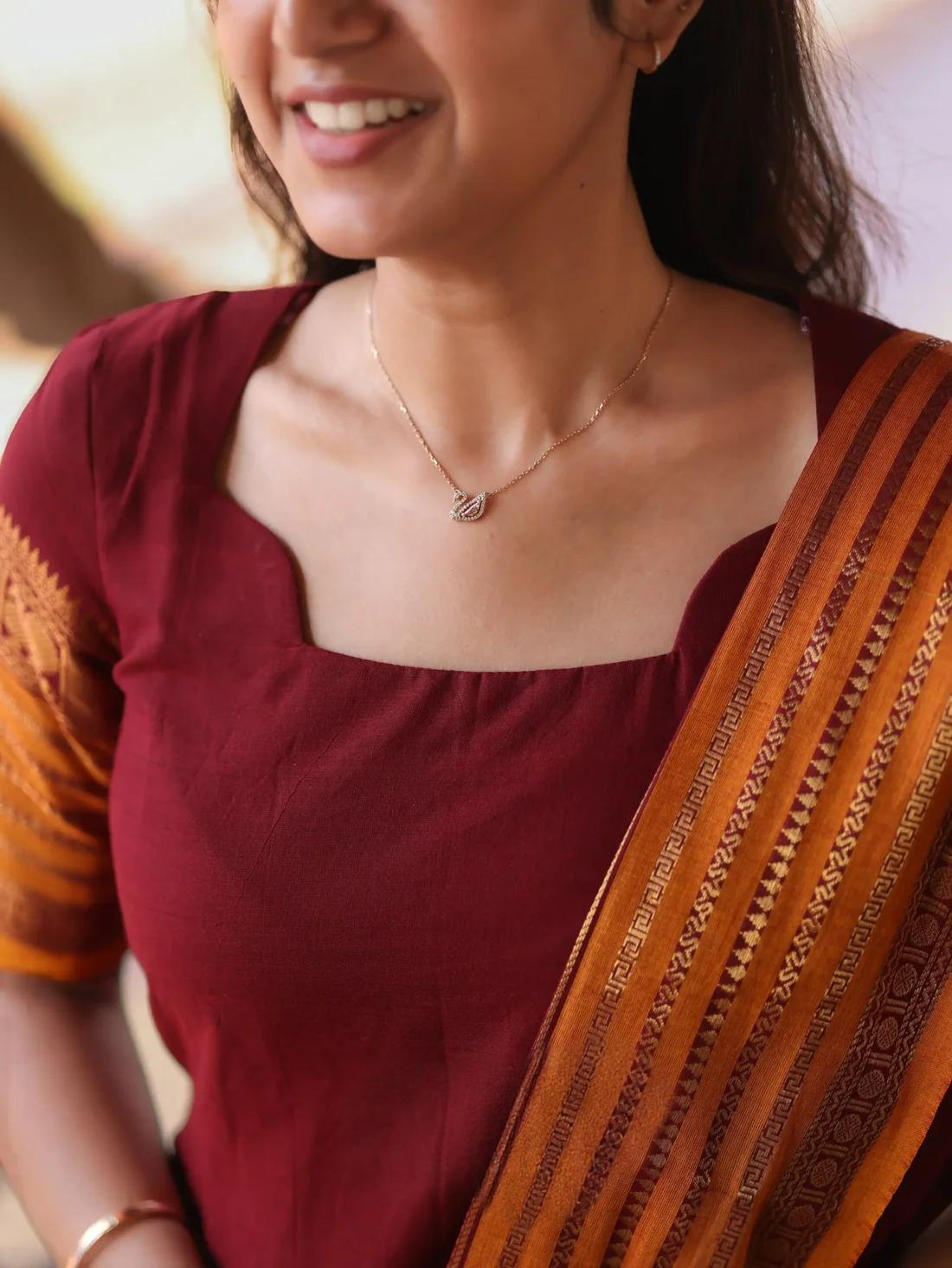Maroon & Mustard Orange Kanchi Cotton Kurta Set