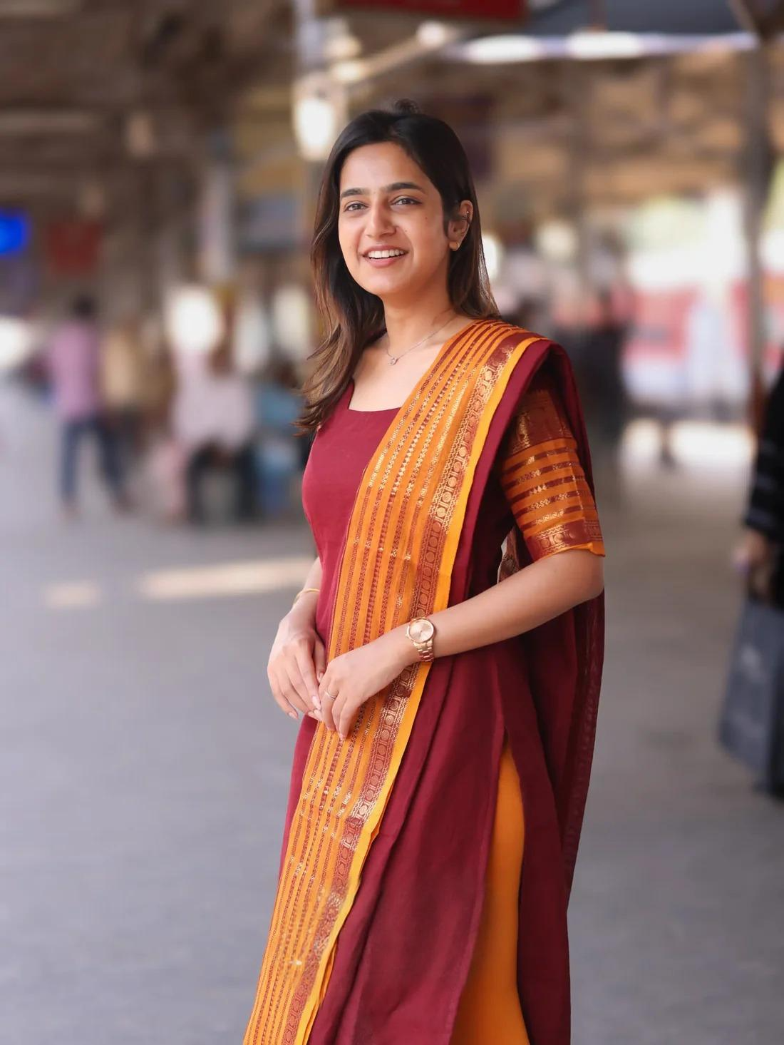 Maroon & Mustard Orange Kanchi Cotton Kurta Set