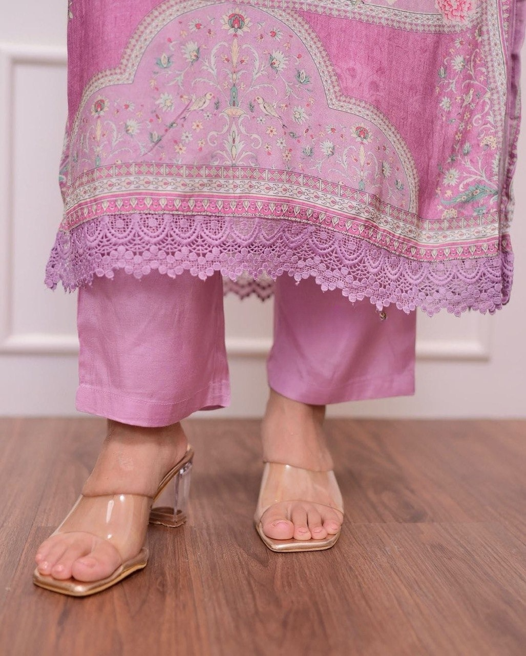 Lilac Muslin Printed Embroidered Pakistani Suit
