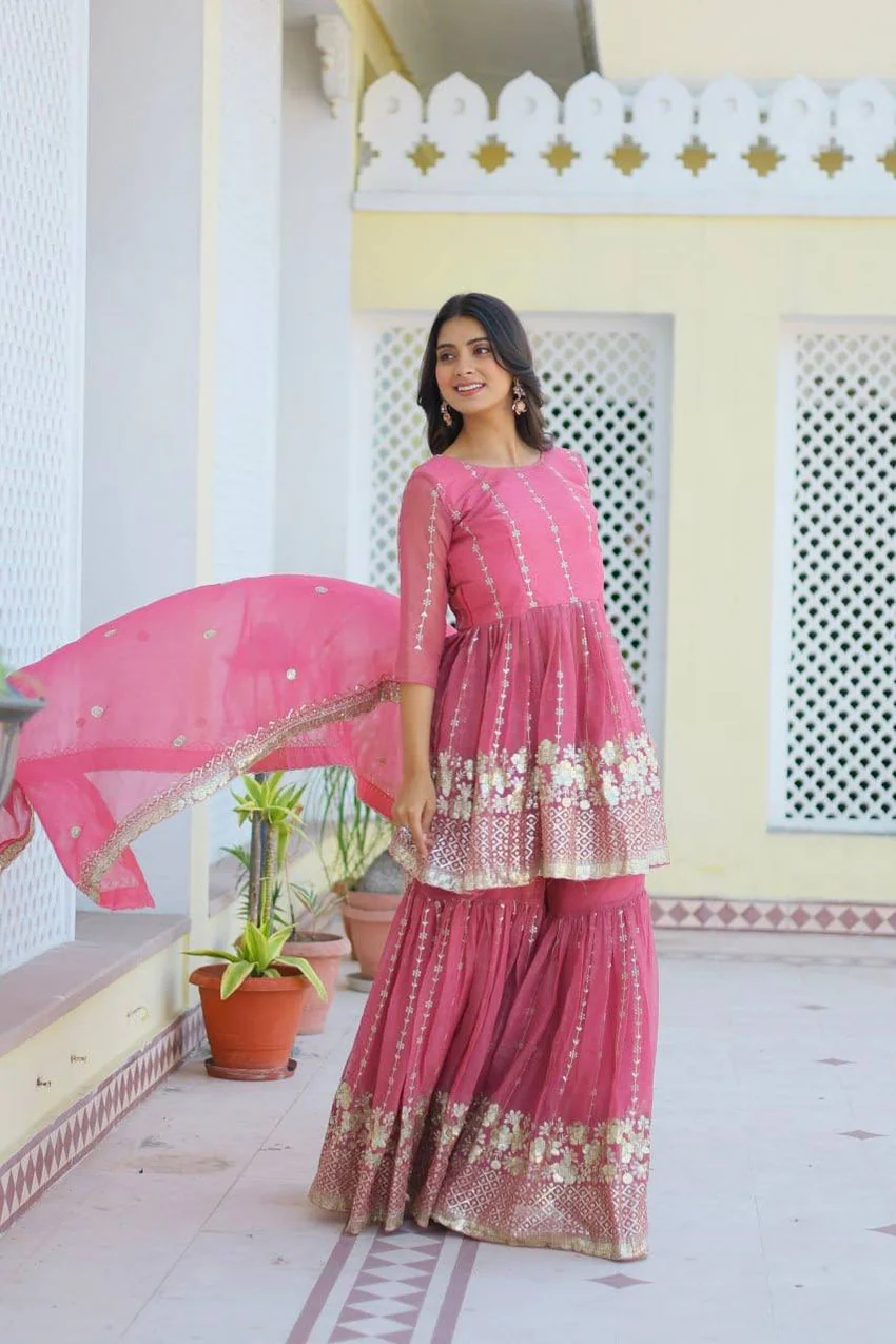 Pink Shimmer Sharara Suit with Dupatta