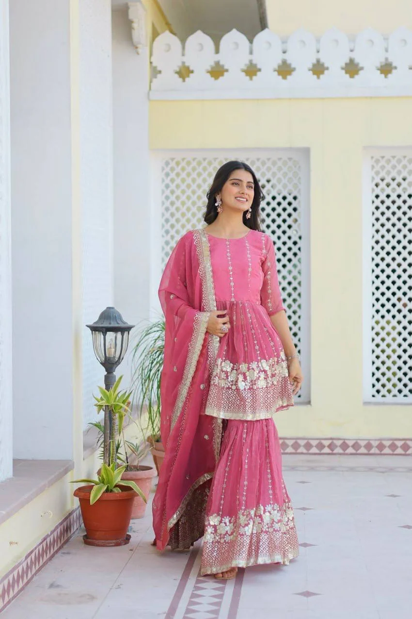 Pink Shimmer Sharara Suit with Dupatta