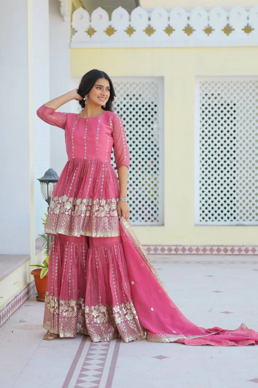 Pink Shimmer Sharara Suit with Dupatta