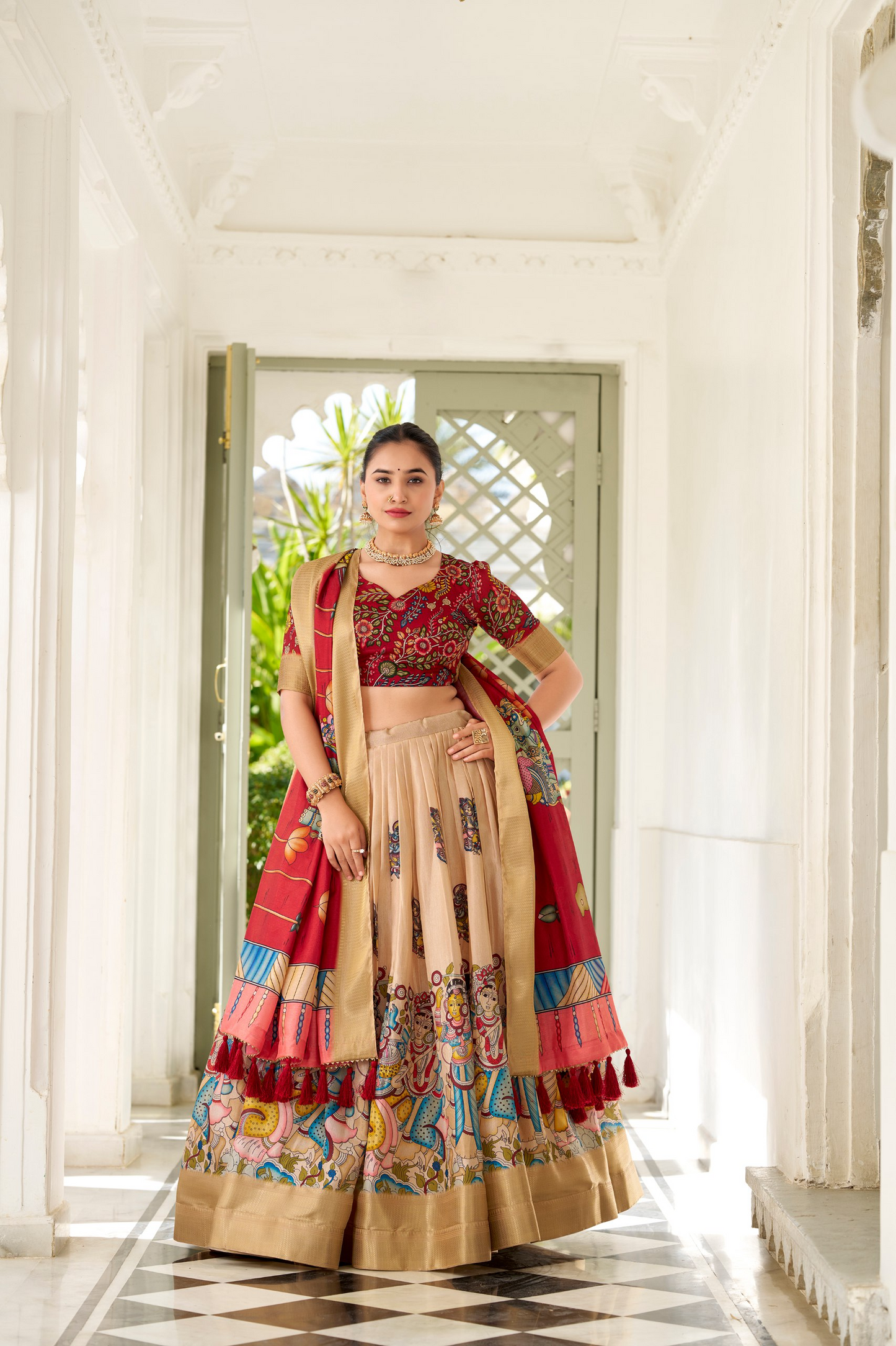 Dola Silk Designer Kalamkari Printed Lehenga