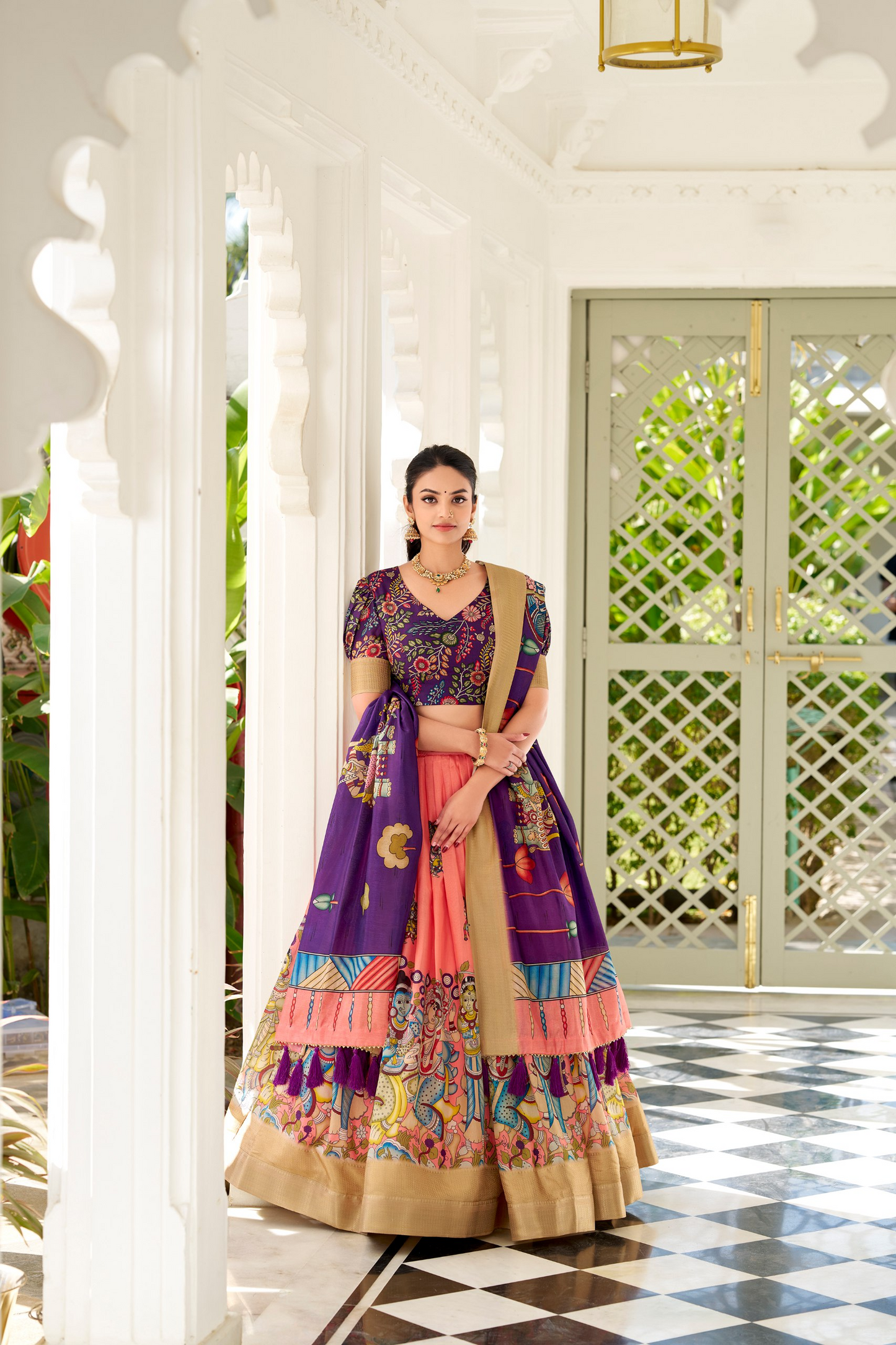 Dola Silk Designer Kalamkari Printed Lehenga