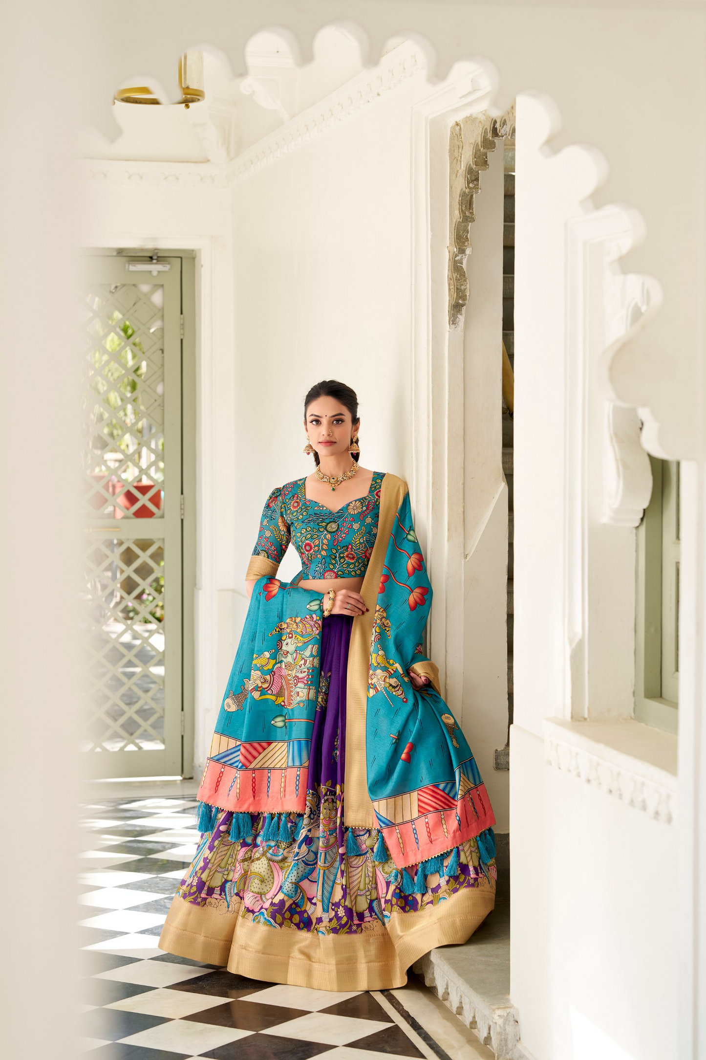 Dola Silk Designer Kalamkari Printed Lehenga