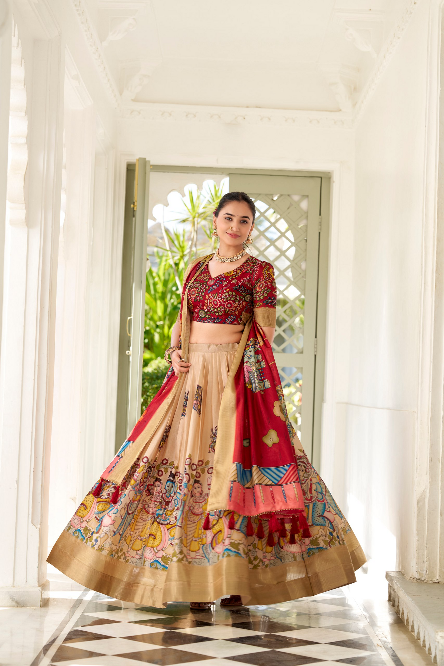 Dola Silk Designer Kalamkari Printed Lehenga