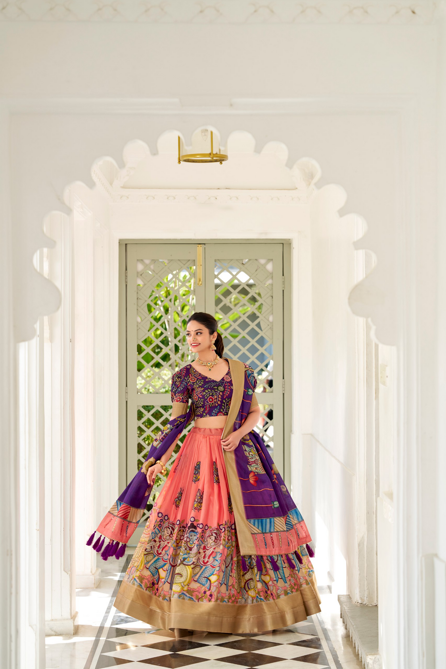 Dola Silk Designer Kalamkari Printed Lehenga