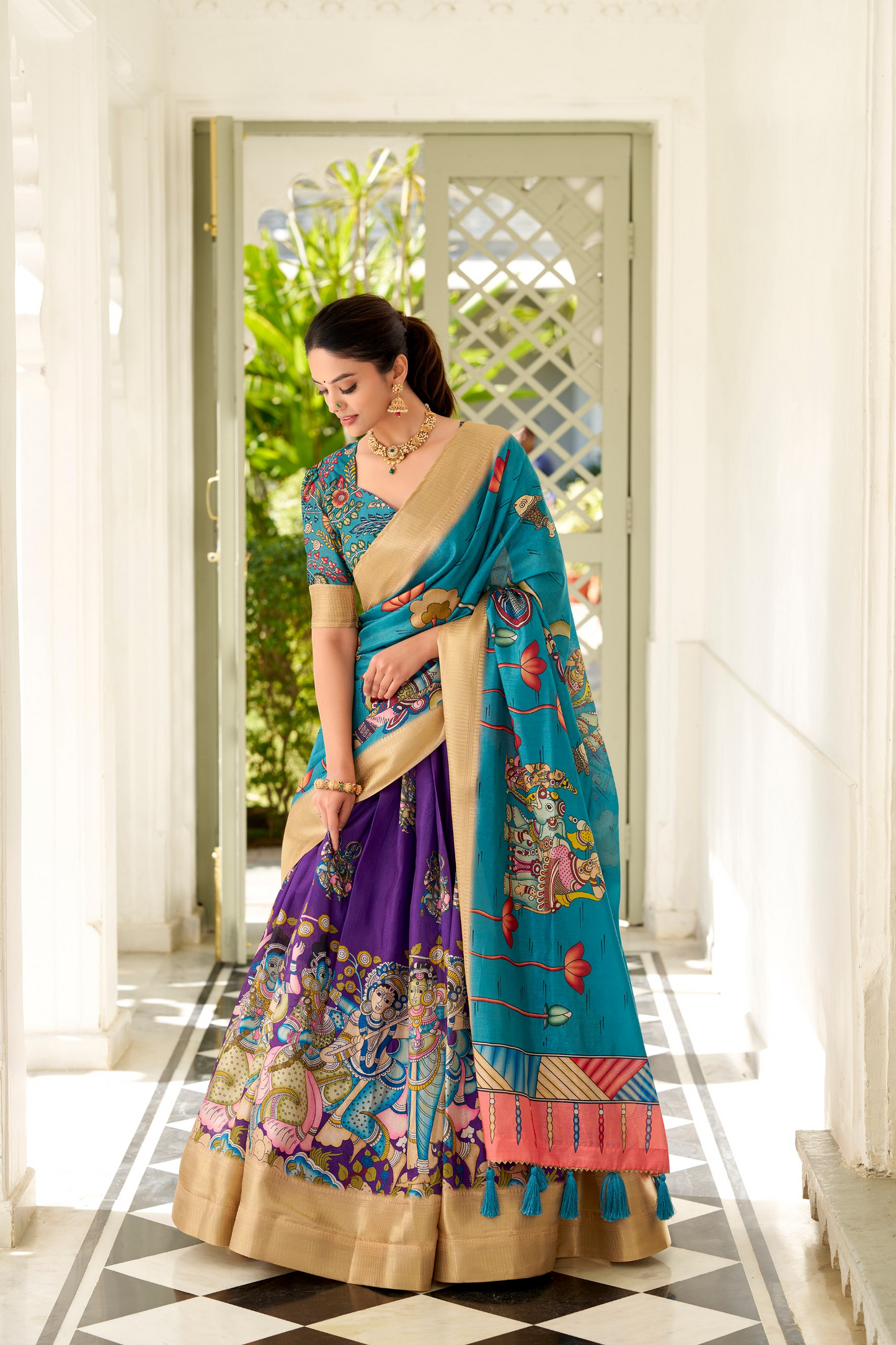 Dola Silk Designer Kalamkari Printed Lehenga