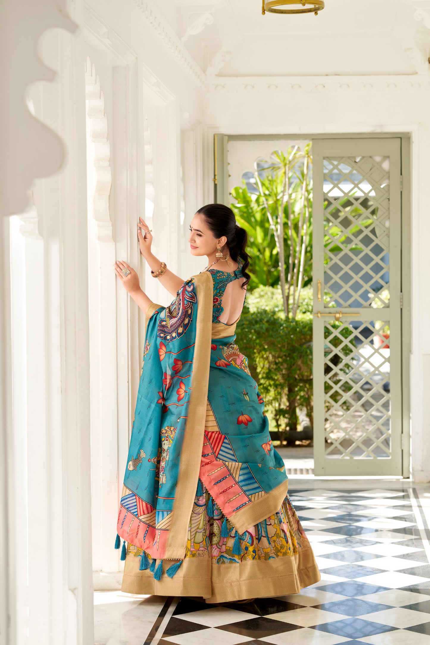 Dola Silk Designer Kalamkari Printed Lehenga