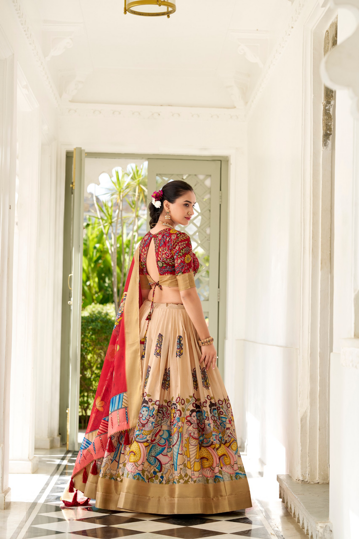 Dola Silk Designer Kalamkari Printed Lehenga