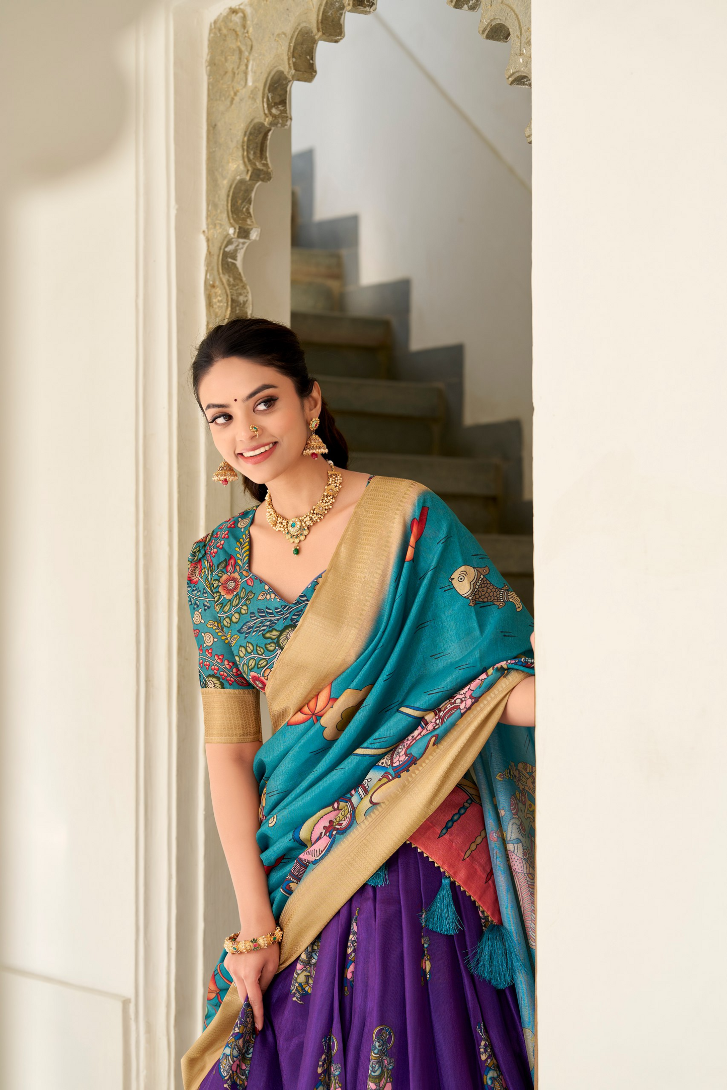 Dola Silk Designer Kalamkari Printed Lehenga