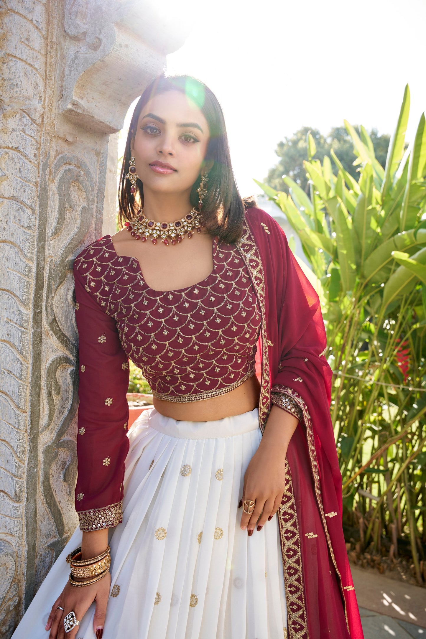 White Color Georgette Sequence Embroidered Lehenga