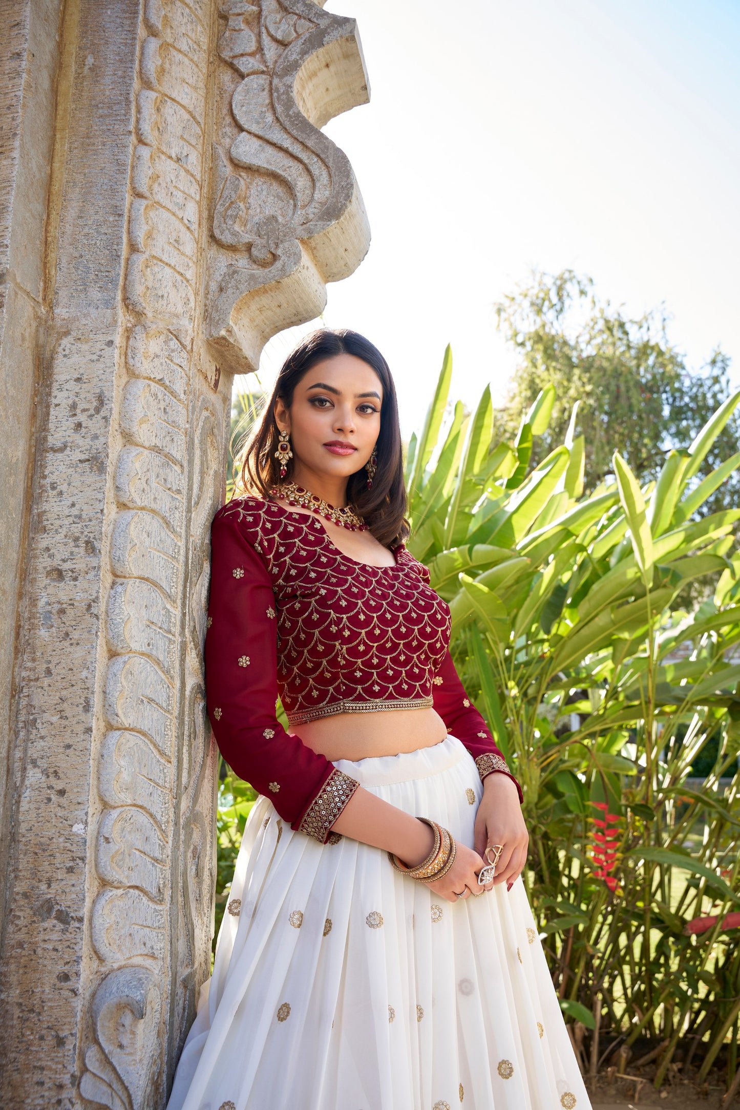 White Color Georgette Sequence Embroidered Lehenga