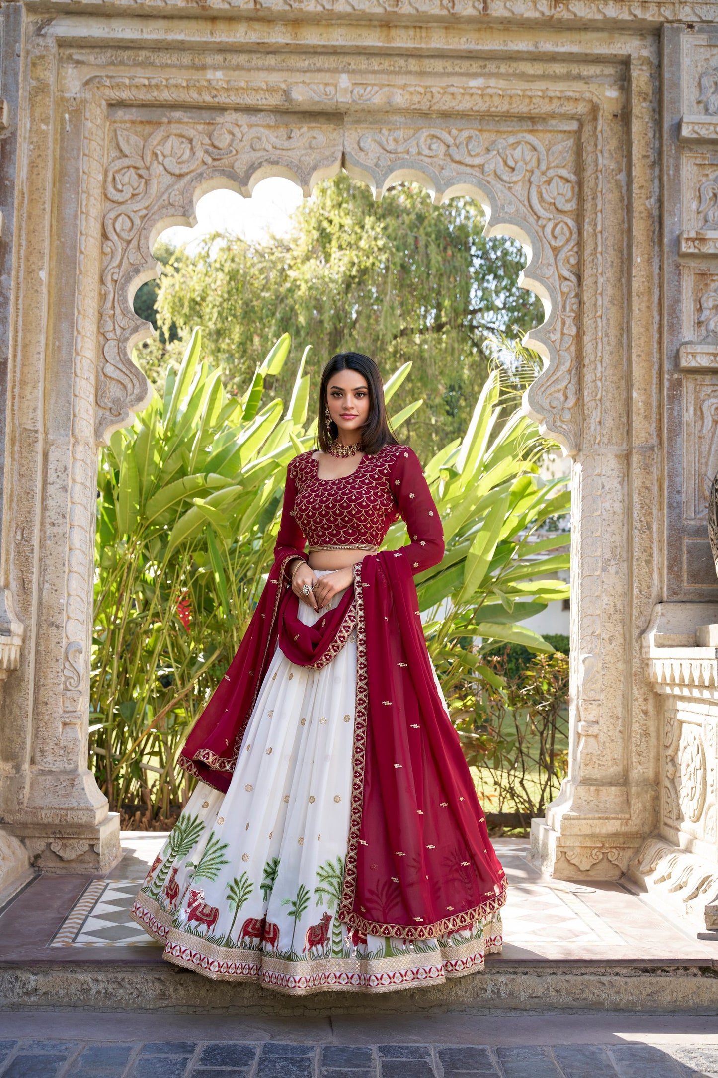 White Color Georgette Sequence Embroidered Lehenga