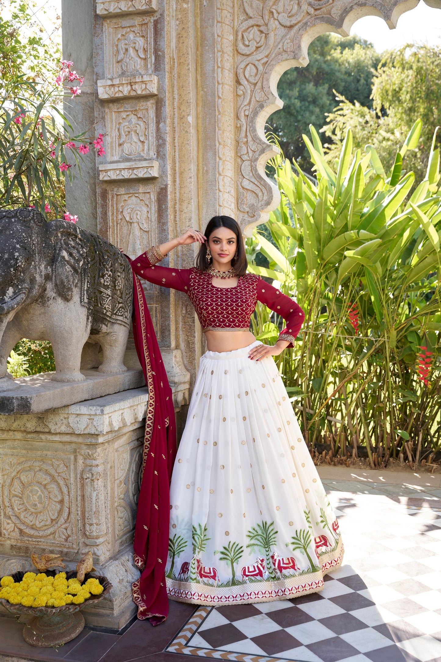 White Color Georgette Sequence Embroidered Lehenga