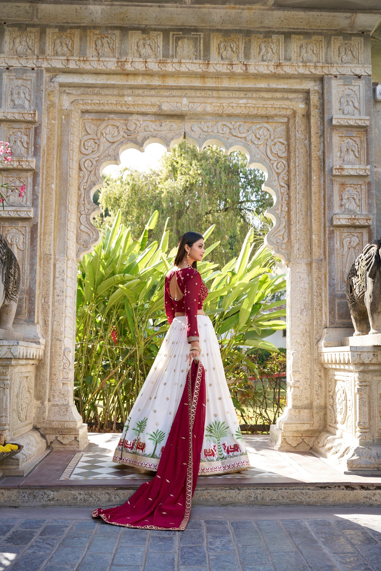 White Color Georgette Sequence Embroidered Lehenga