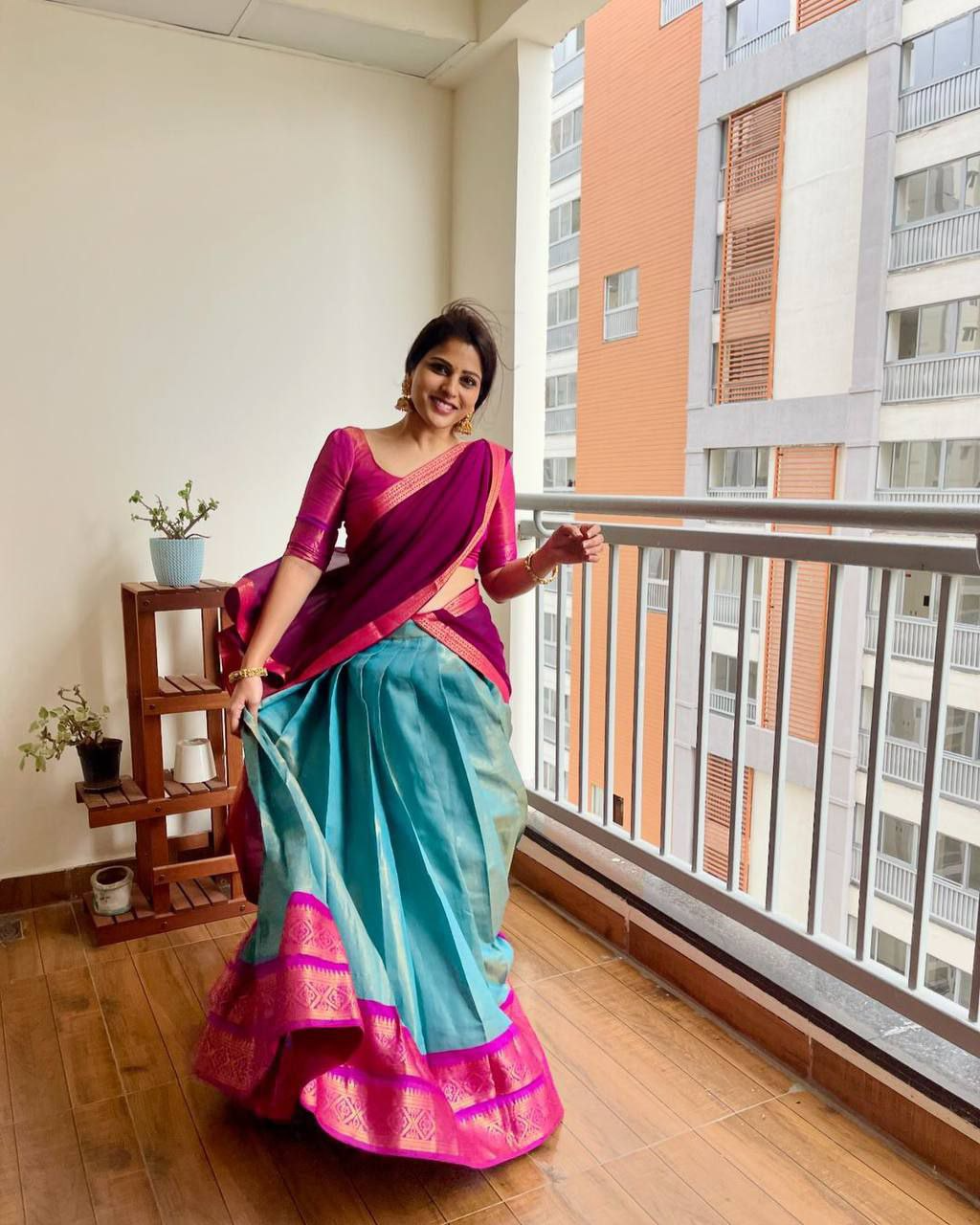 Sky Blue Kanchipuram Weaving Traditional Wear Lehenga Choli