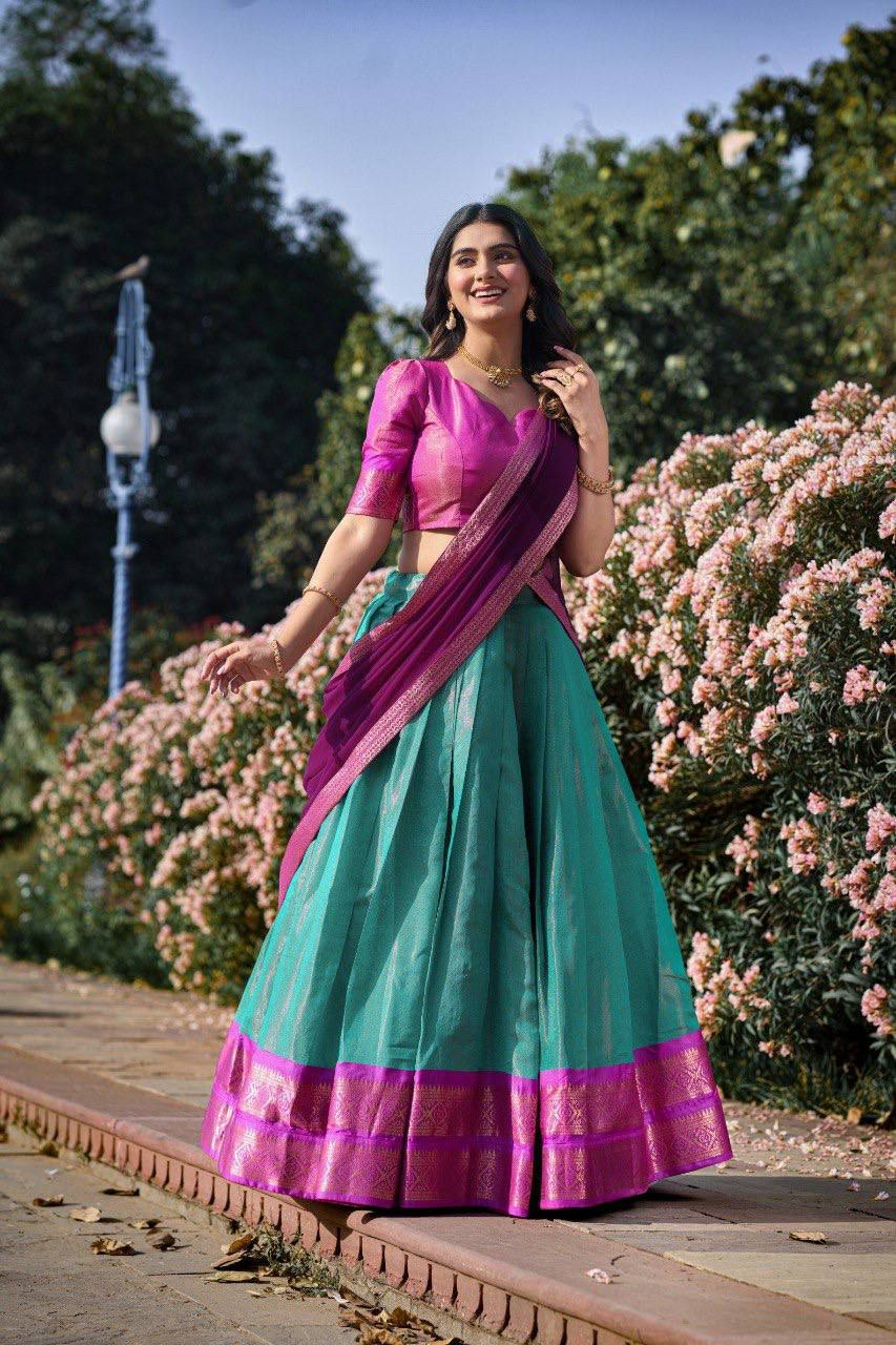Sky Blue Kanchipuram Weaving Traditional Wear Lehenga Choli