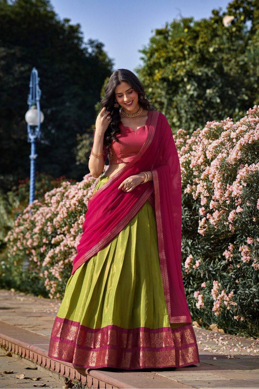 Pista Green Kanchipuram Weaving Traditional Wear Lehenga